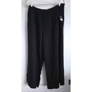 Gibsonlook Black Wide Leg Linen Blend Smocked Waist Pants Sz XL Beachy Boho
